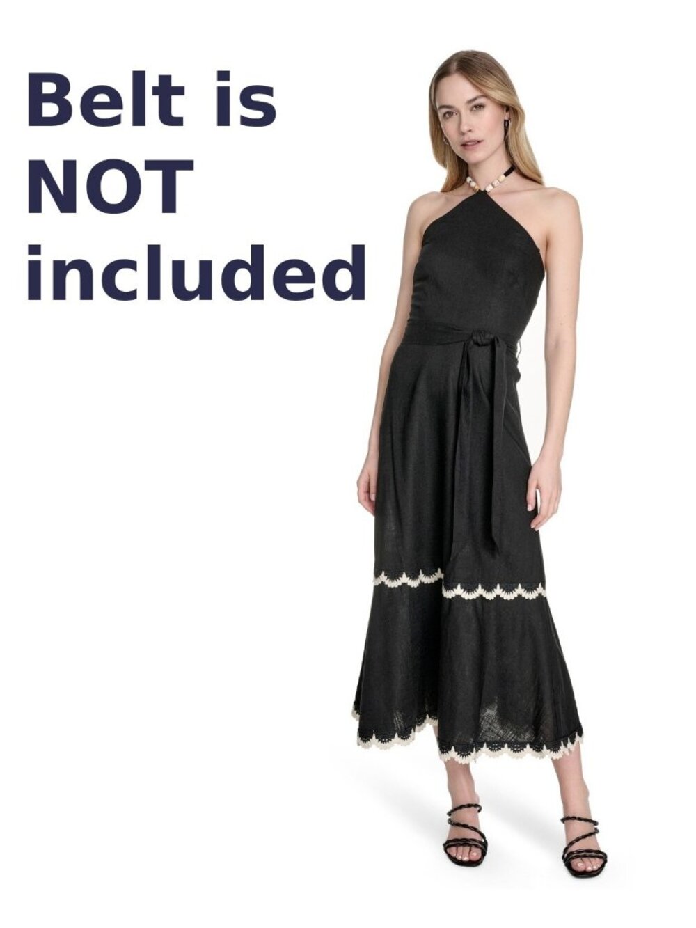 Eliza J *Missing Belt* Contrast-Trim Halter rayon Midi Dress Black Size 16 $168